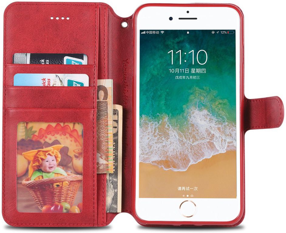 Apple iPhone 8 Plus Portemonnee Hoesje Rood afbeelding 2