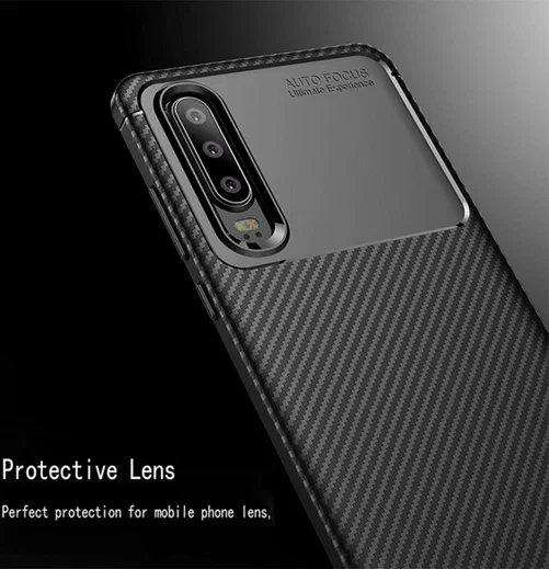 Huawei P30 Siliconen Carbon Hoesje Blauw afbeelding 4