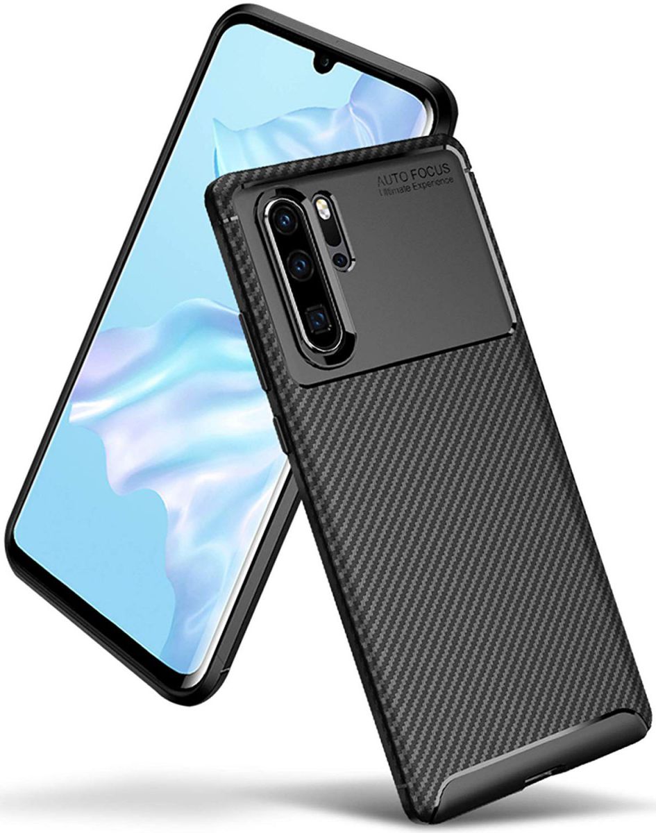 Huawei P30 Pro Siliconen Carbon Hoesje Zwart afbeelding 4