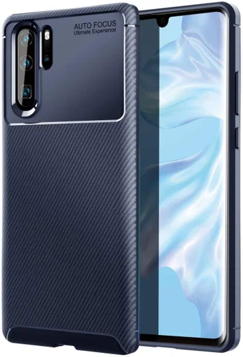 Huawei P30 Pro Siliconen Carbon Hoesje Blauw afbeelding 1