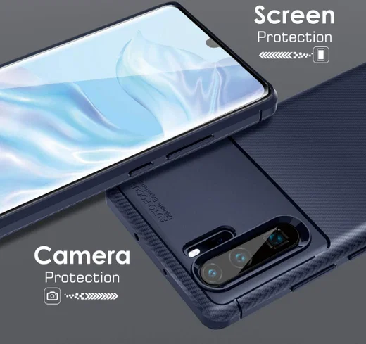 Huawei P30 Pro Siliconen Carbon Hoesje Blauw afbeelding 4