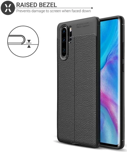 Huawei P30 Pro Hoesje met Kunstleer Coating Zwart afbeelding 4
