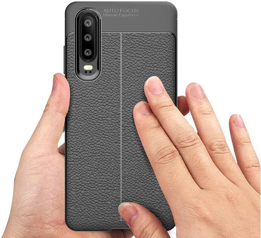 Huawei P30 Hoesje TPU Met Leren Textuur Zwart afbeelding 3