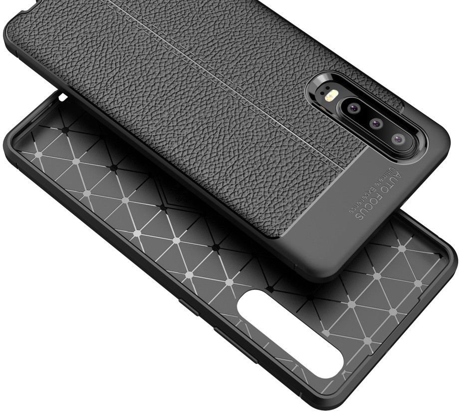Huawei P30 Hoesje TPU Met Leren Textuur Zwart afbeelding 5