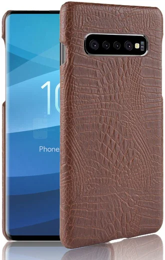 Samsung Galaxy S10 Plus Hoesje met Krokodil Textuur Bruin afbeelding 1