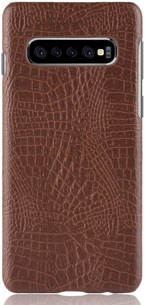 Samsung Galaxy S10 Plus Hoesje met Krokodil Textuur Bruin afbeelding 2