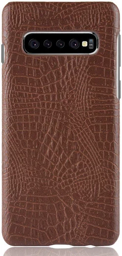 Samsung Galaxy S10 Plus Hoesje met Krokodil Textuur Bruin afbeelding 2