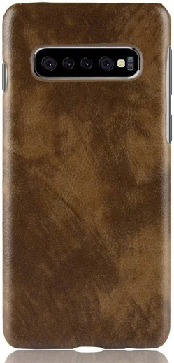 Samsung Galaxy S10 Plus Hoesje met Kunstleer Coating Bruin afbeelding 1