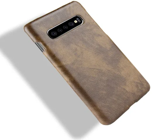 Samsung Galaxy S10 Plus Hoesje met Kunstleer Coating Bruin afbeelding 4