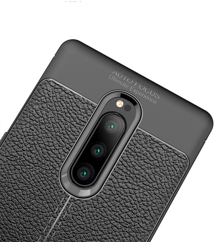 Sony Xperia 1 Hoesje TPU Met Leren Textuur Zwart afbeelding 2
