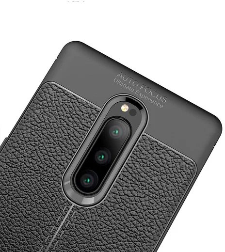 Sony Xperia 1 Hoesje TPU Met Leren Textuur Zwart afbeelding 2