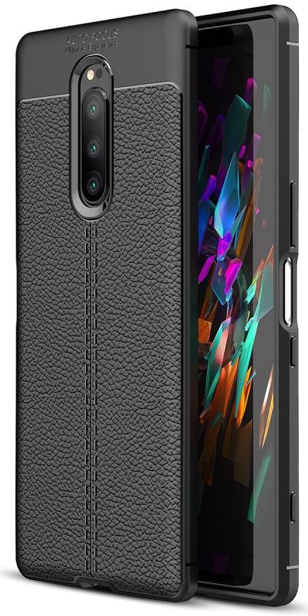 Sony Xperia 1 Hoesje TPU Met Leren Textuur Zwart afbeelding 1