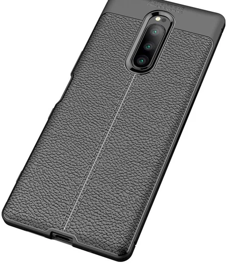 Sony Xperia 1 Hoesje TPU Met Leren Textuur Zwart afbeelding 9
