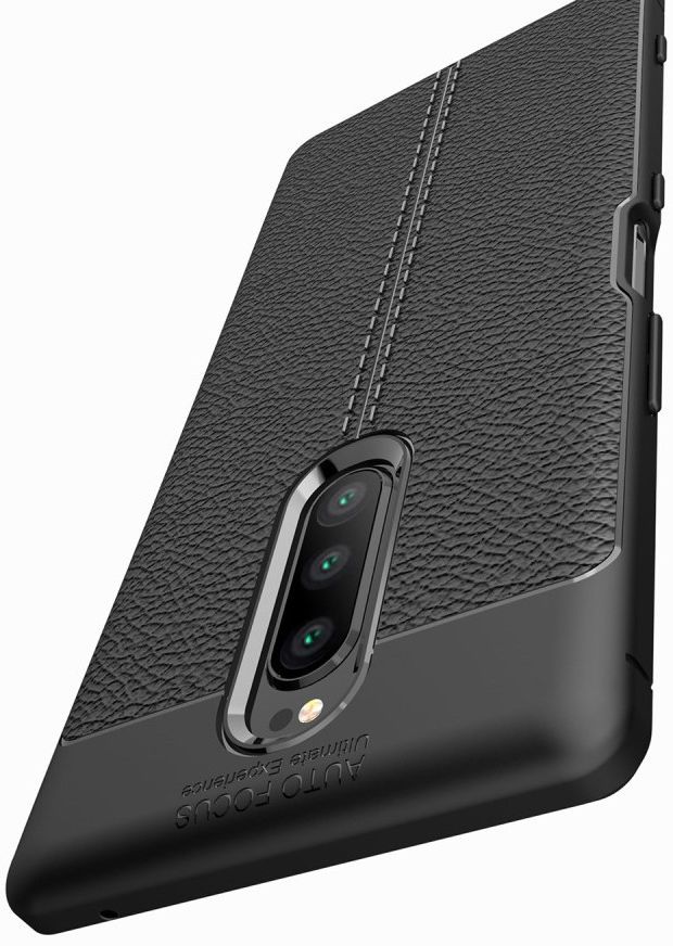 Sony Xperia 1 Hoesje TPU Met Leren Textuur Zwart afbeelding 10