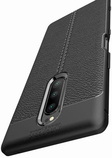 Sony Xperia 1 Hoesje TPU Met Leren Textuur Zwart afbeelding 10
