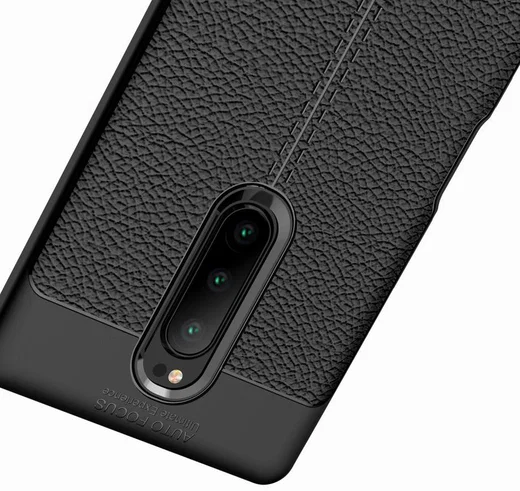 Sony Xperia 1 Hoesje TPU Met Leren Textuur Zwart afbeelding 11