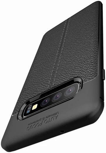 Samsung Galaxy S10 TPU Hoesje met Leren Textuur Zwart afbeelding 4