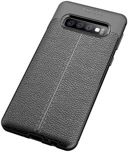 Samsung Galaxy S10 TPU Hoesje met Leren Textuur Zwart afbeelding 6