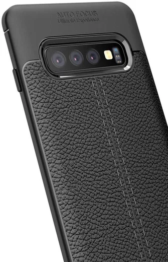 Samsung Galaxy S10 TPU Hoesje met Leren Textuur Zwart afbeelding 8