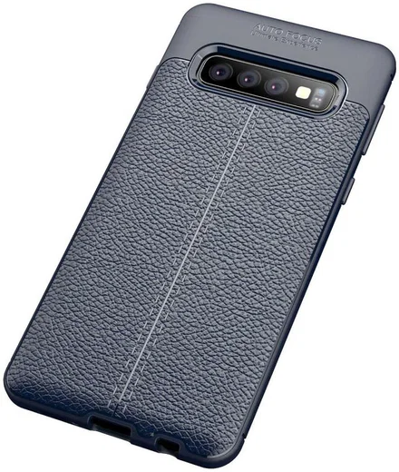 Samsung Galaxy S10 TPU Hoesje met Leren Textuur Blauw afbeelding 2