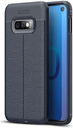 Samsung Galaxy S10E TPU Hoesje met Leren Textuur Coating Blauw afbeelding 1