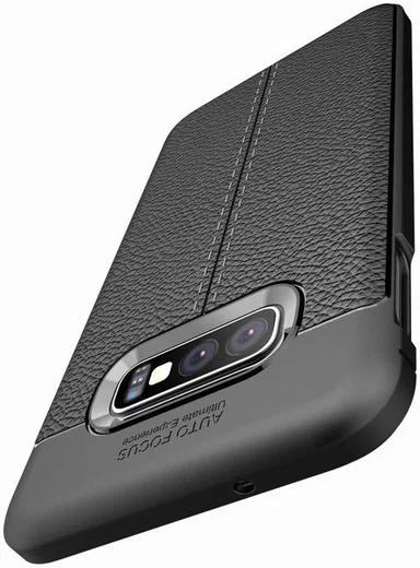 Samsung Galaxy S10E TPU Hoesje met Leren Textuur Coating Blauw afbeelding 11