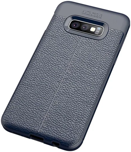 Samsung Galaxy S10E TPU Hoesje met Leren Textuur Coating Blauw afbeelding 2