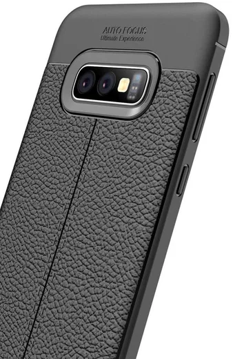 Samsung Galaxy S10E TPU Hoesje met Leren Textuur Coating Blauw afbeelding 4