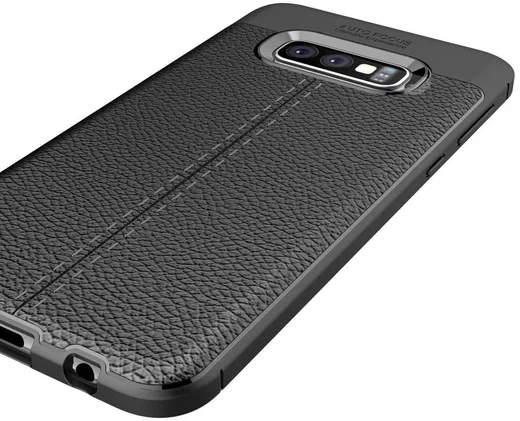 Samsung Galaxy S10E TPU Hoesje met Leren Textuur Coating Blauw afbeelding 5
