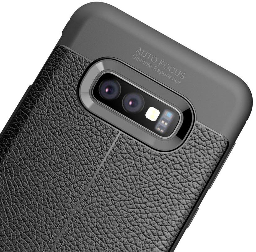 Samsung Galaxy S10E TPU Hoesje met Leren Textuur Coating Blauw afbeelding 6