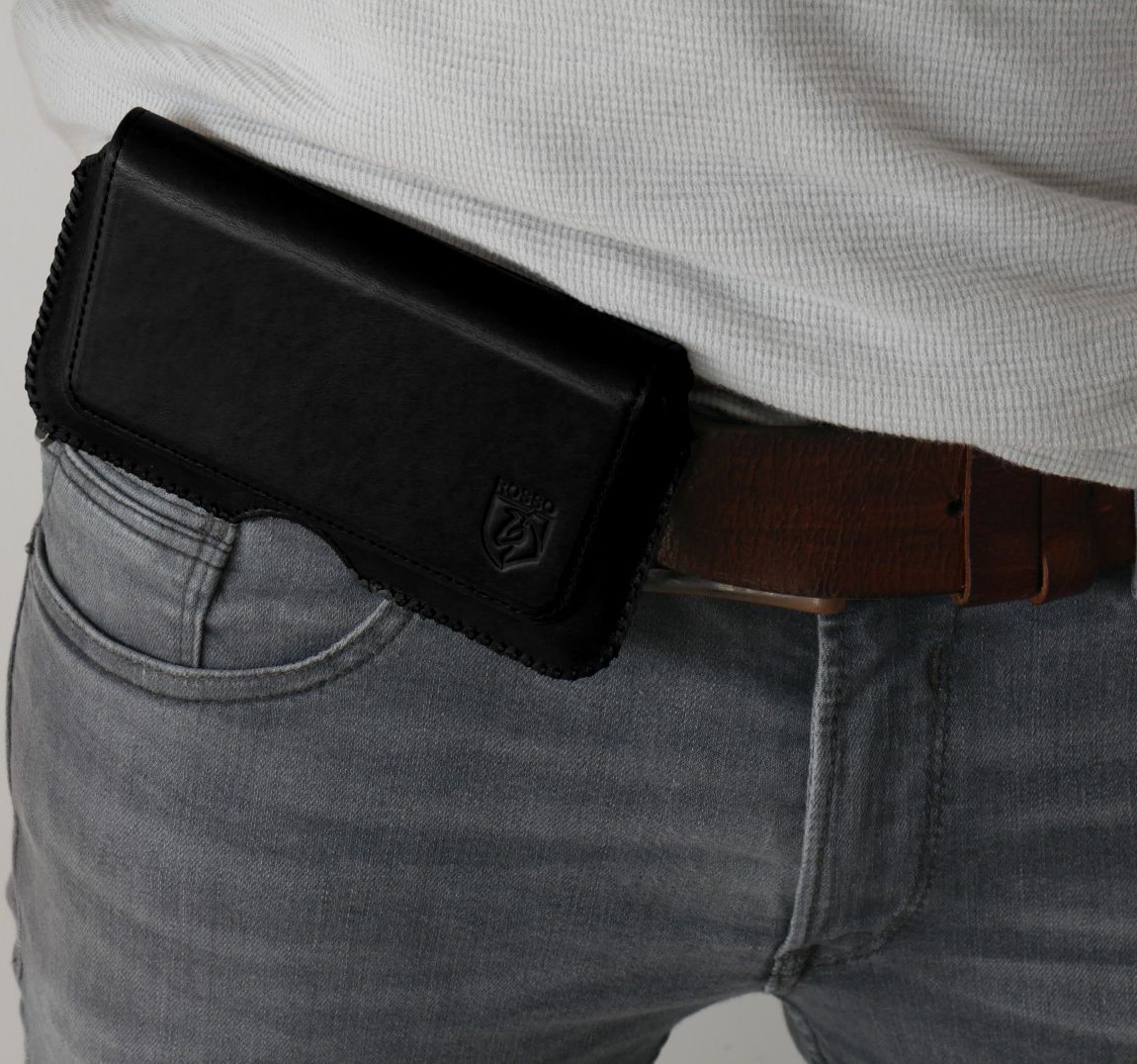 Rosso Deluxe Hoesje Belt Case Met Riemlus Echt Leer Medium Zwart afbeelding 2