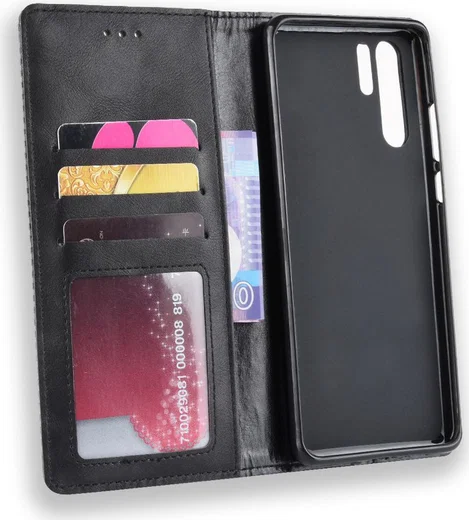 Huawei P30 Pro Vintage Portemonnee Hoesje Zwart afbeelding 5