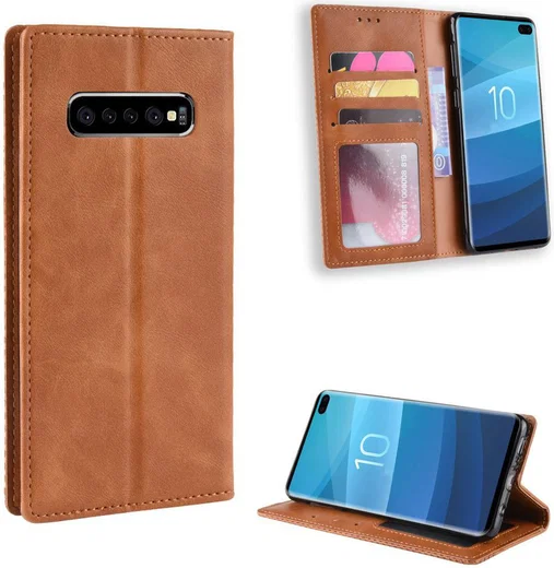 Samsung Galaxy S10 Plus Vintage Portemonnee Hoesje Bruin afbeelding 7