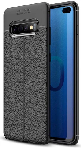 Samsung Galaxy S10 Plus Hoesje met Leren Textuur Zwart afbeelding 1