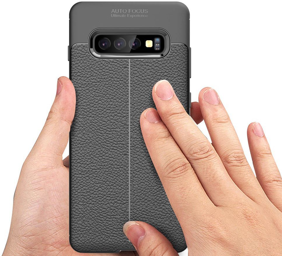 Samsung Galaxy S10 Plus Hoesje met Leren Textuur Zwart afbeelding 11