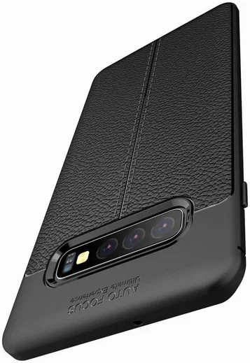 Samsung Galaxy S10 Plus Hoesje met Leren Textuur Zwart afbeelding 3