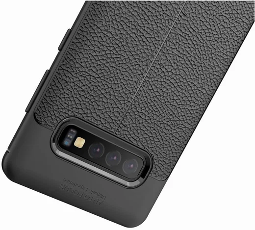 Samsung Galaxy S10 Plus Hoesje met Leren Textuur Zwart afbeelding 4