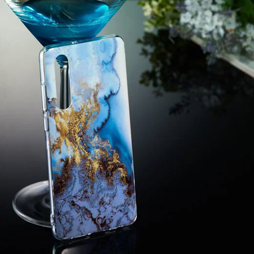 Huawei P30 TPU Hoesje met Marmer Opdruk Blauw Goud afbeelding 4