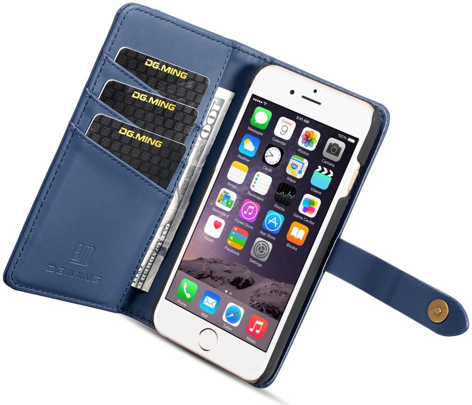 Apple iPhone 6s Plus Leren 2-in-1 Bookcase en Back Cover Hoesje Blauw afbeelding 4