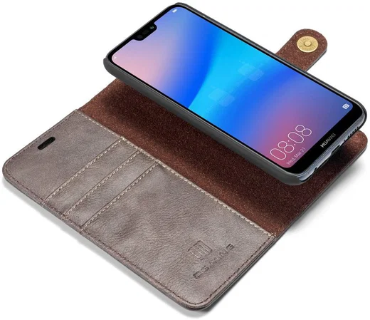 Huawei P20 Lite Leren Portemonnee Hoesje Grijs afbeelding 3