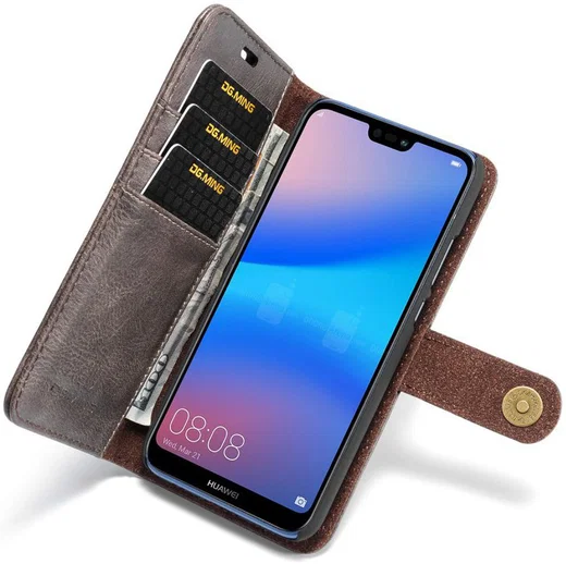 Huawei P20 Lite Leren Portemonnee Hoesje Grijs afbeelding 1