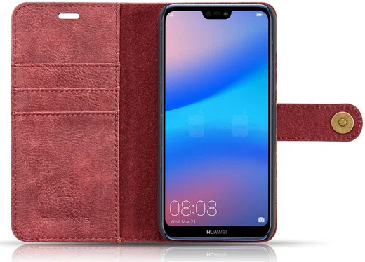Huawei P20 Lite Leren Portemonnee Hoesje Rood afbeelding 14