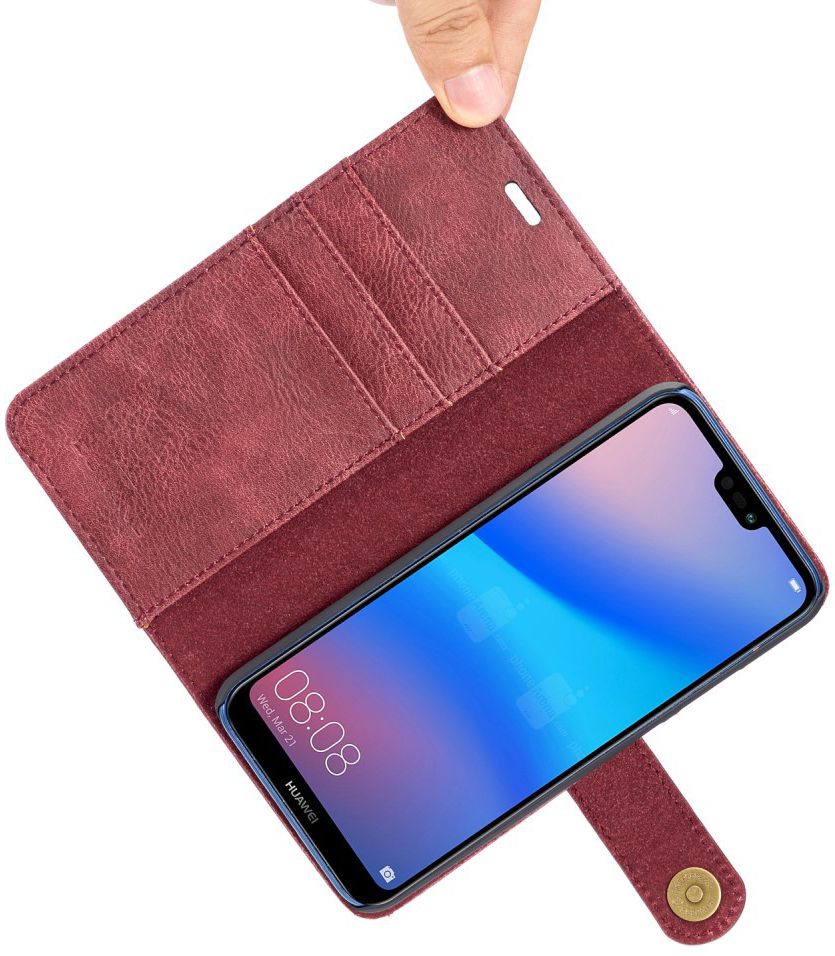 Huawei P20 Lite Leren Portemonnee Hoesje Rood afbeelding 15