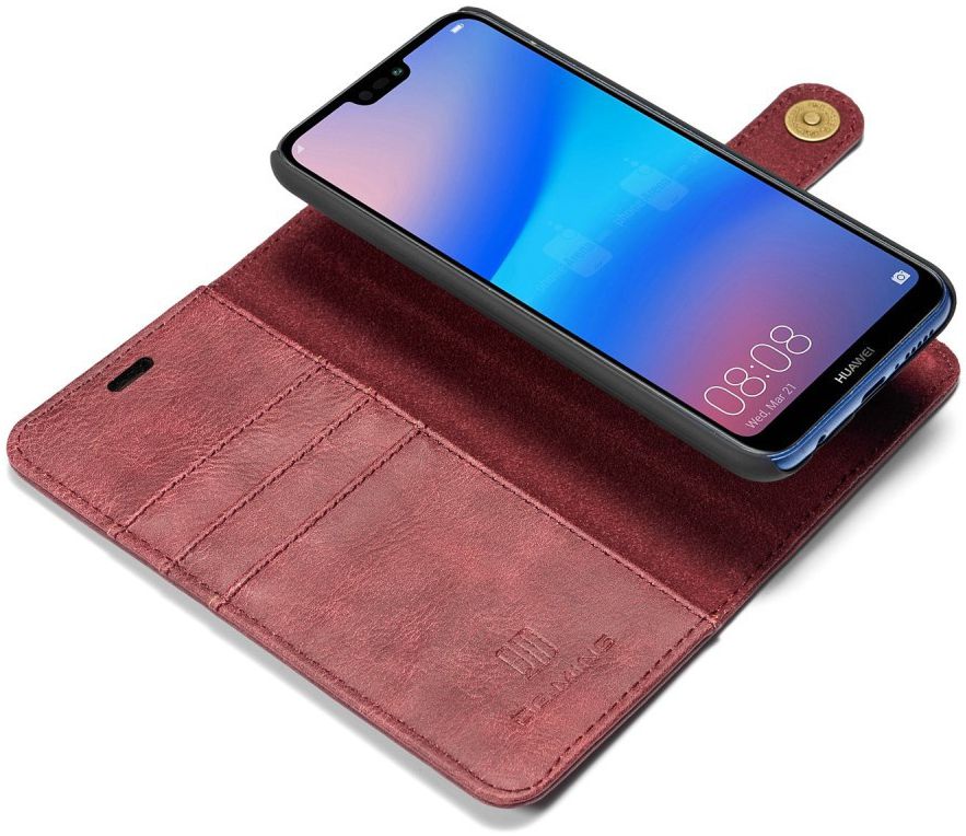 Huawei P20 Lite Leren Portemonnee Hoesje Rood afbeelding 2