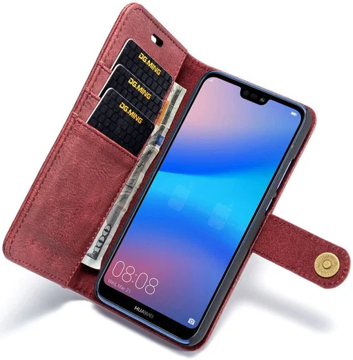 Huawei P20 Lite Leren Portemonnee Hoesje Rood afbeelding 3
