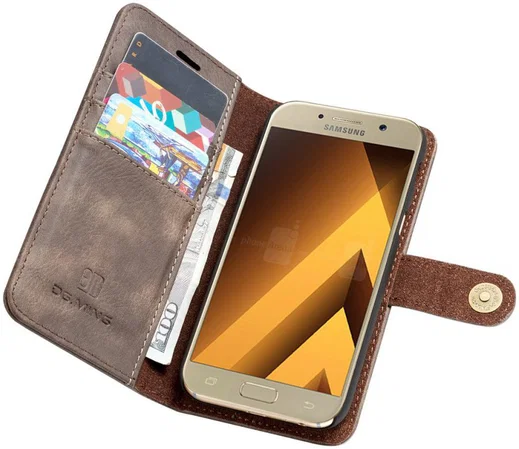 Samsung Galaxy A5 (2017) Echt Leren Portemonnee Hoesje Coffee afbeelding 1