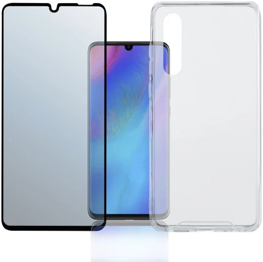 4smarts Colour Frame Tempered Glass + TPU Hoesje Huawei P30 Zwart afbeelding 1