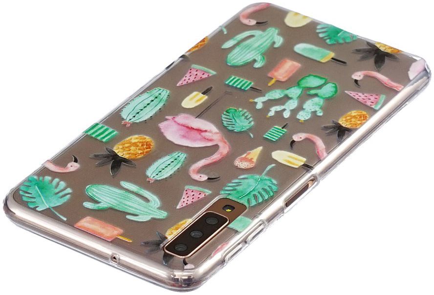 Samsung Galaxy A7 (2018) Transparant Hoesje met Print Flamingo afbeelding 4