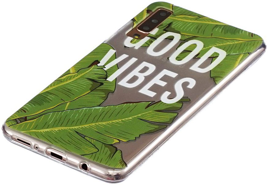 Samsung Galaxy A7 (2018)Transparant Hoesje met Print Green Leaves afbeelding 2