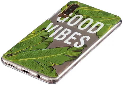 Samsung Galaxy A7 (2018)Transparant Hoesje met Print Green Leaves afbeelding 2